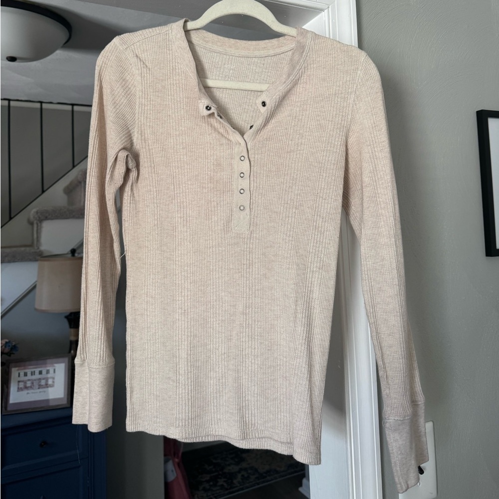 Women's Cream Long Sleeve Aerie Henley Top